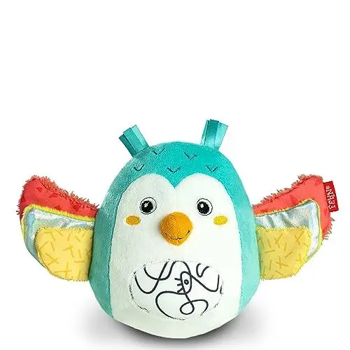 Produktbild: Fehn Stehaufmännchen Baby Spielzeug Eule - Stehauffigur Baby Motorikspielzeug zum Greifen, Fühlen und Stupsen - Stehauf-Eule mit Raschelpapier und Glöckchen für Babys und Kleinkinder ab 6+ Monaten