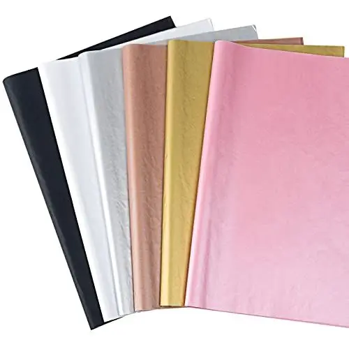 Produktbild: Feibmir 60 Blatt Geschenkpapier Seidenpapier, farbiges Papier, Kraftpapier für Geschenkverpackungen und handgemachte Dekoration,50 x 35 cm(Roségold, Gold, Silber, Rosa, Schwarz, Weiß)