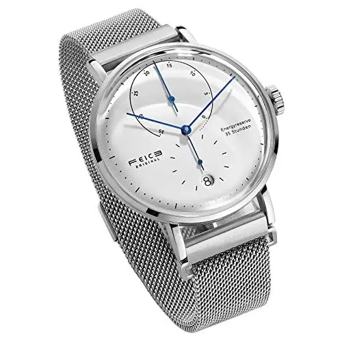Produktbild: FEICE Herren Analog Uhr Mechanische Automatikwerk mit Gewölbtes Glas Kalender Armbanduhren - FM202 (Silber Edelstahlband)