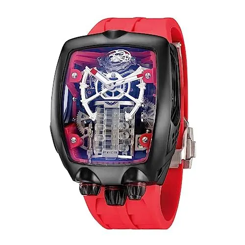 Produktbild: FEICE Herren Uhren Automatikuhr Skeleton Mechanische Unregelmäßiges Gehäuse Wasserdicht Schwarzes Kautschukarmband