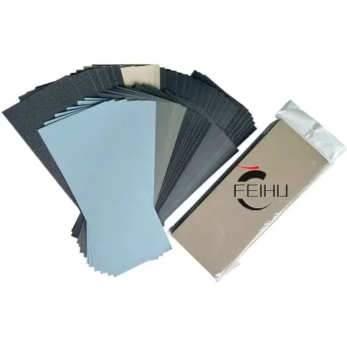 Produktbild: FEIHU Schleifpapier Set, Körnung von 120 bis 10000, Wasserfest Nass & Trocken für automatisiertes Schleifen, epoxidharz, Holz, Stein, Lack, Metall,Autos9 x 3,6 Zoll(51 Stück)