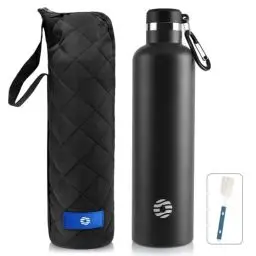Produktbild: FEIJIAN Trinkflasche Edelstahl 750ml mit Karabiner - auslaufsicher Thermosflasche für Kohlensäure Kaffee Tee, BPA-Frei Sport Outdoor Wasserflasche für Sprudel/Uni/Schule/Camping/Fahhrad