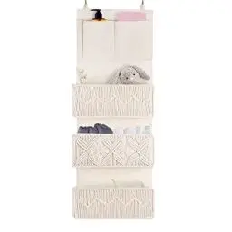 Produktbild: FEILANDUO Organizer zum Aufhängen über der Tür, Boho-Dekoration, Makramee, gewebte Aufbewahrungskörbe, Baby-Kinderspielzeug, Windeln (elfenbeinfarben)