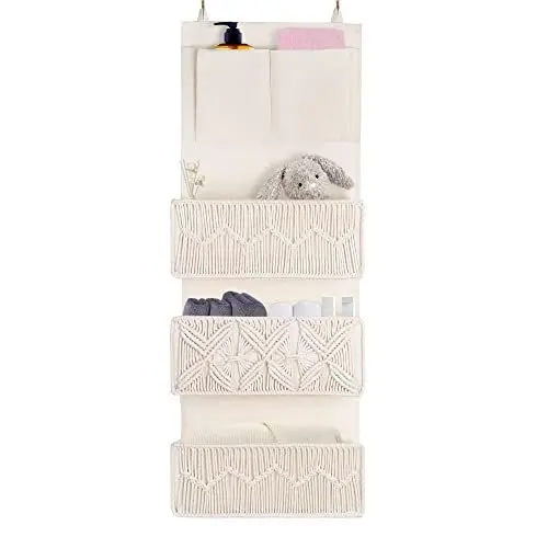 Produktbild: FEILANDUO Organizer zum Aufhängen über der Tür, Boho-Dekoration, Makramee, gewebte Aufbewahrungskörbe, Baby-Kinderspielzeug, Windeln (elfenbeinfarben)