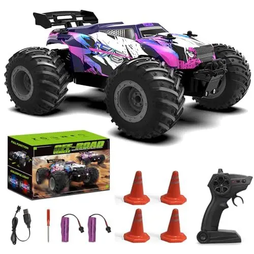 Produktbild: FEIMUOSI Ferngesteuertes Auto RC Car: 1:18 Offroad Fahrzeug Spielzeugauto mit LED Licht, 2.4GHz All Terrain RC Crawler mit 2 Akku, 20 km/h RC Truck Stunt Auto für Kinder und Erwachsene