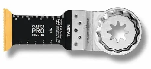 Produktbild: FEIN E-Cut Carbide Pro Sägeblatt , Ve. 1 St., Breite 32 mm, Länge 60 mm, Aufnahme Starlock Plus, TiN-beschichtetes Hartmetall-Tauchsägeblatt mit extrem hoher Verschleißfestigkeit.