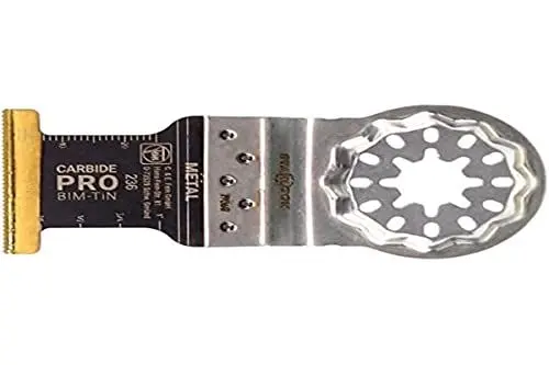 Produktbild: FEIN E-Cut Carbide Pro Sägeblatt , Ve. 3 St., Breite 32 mm, Länge 40 mm, Aufnahme Starlock, TiN-beschichtetes Hartmetall-Tauchsägeblatt mit extrem hoher Verschleißfestigkeit.