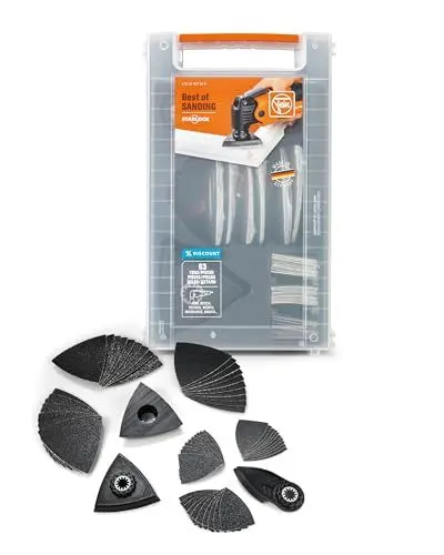 Produktbild: Fein Best of Starlock Sanding (63 teiliges Zubehör-Set für Multitools, Aufnahme Starlock, 2 Schleifplatten, 1 Schleiffinger, Schleifblätter K 60, 80, 120) 35222967040