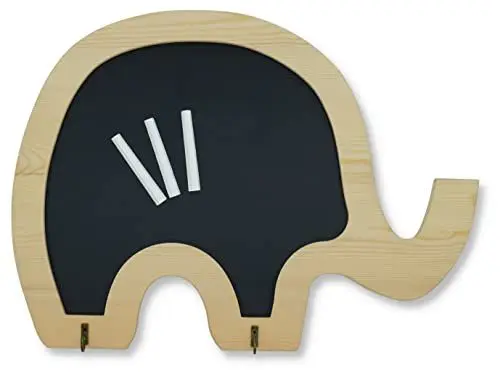 Produktbild: FeinKnick Liebevolle Kreidetafel zum Aufhängen als Elefant – mit 3 Stück Tafel Kreide – Tafel Kinder 40x30 cm als Wandtafel – Schiefertafel als Kindertafel oder Kreidetafel Küche