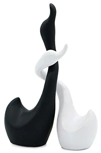 Produktbild: FeinKnick Liebevolles Schwanen-Pärchen aus Keramik in schwarz & weiß - Skulpturen-Set aus 2 Schwänen - Deko Wohnzimmer 23cm hoch - Deko Figur Schwäne schwarz Weiss als Geschenk - Schwan Glück