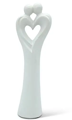 Produktbild: FeinKnick stilvolle Skulptur «Herz-Paar» - verliebtes Pärchen in Herzform aus Keramik in Weiß zur Dekoration - Moderne Deko Figur 28cm als Symbol für Liebe & Glück als hochwertiges Geschenk