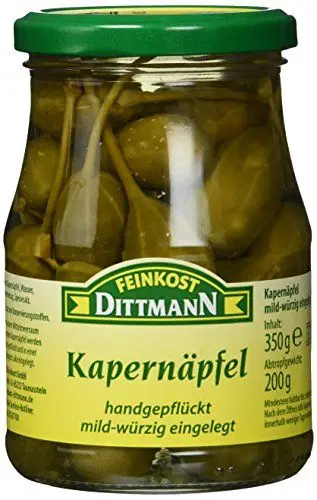 Produktbild: Feinkost Dittmann Kapernäpfel 350g – 1er Pack - Mild eingelegte Kapernfrüchte für Antipasti, Salate und Beilagen