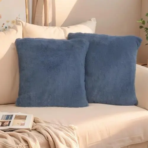 Produktbild: FeinKulturia 2er Set Kissenbezug 50x50cm Verdicken Künstlich Kaninchenpelz Weich Flauschig Deko Kissenhülle Luxus Plüsch Kissenbezüge für Sofa Schlafzimmer Zuhause Zierkissenbezüge Dekokissen