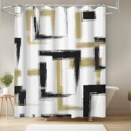 Produktbild: FeinKulturia Duschvorhang 180x200 cm, Design im Verdickten Geometrisches Muster, Waschbare Polyester-Textilien, Anti-Schimmel, Wasserdichter Badvorhang mit 12 Duschvorhangringen und beschwertem Saum