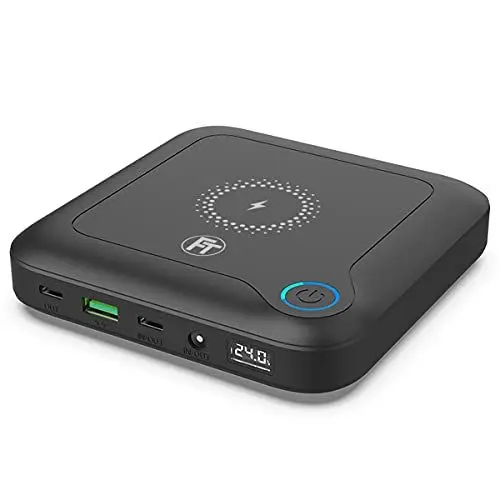 Produktbild: FeinTech PLG02400 Laptop Powerbank 60W PD USB-C und DC Anschluss für Notebook, MacBook, iPad, Tablet, Smartphone, Kamera, Nintendo Switch, 10W Wireless Charging, 88Wh, 24000mAh, 122 x 122 x 28 mm