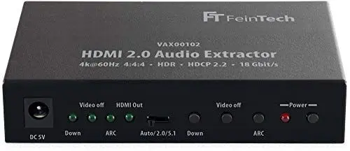 Produktbild: FeinTech VAX00102 HDMI Audio Extractor 4K 60Hz, HDMI Audio Splitter auf Optisch (SPDIF/Toslink), Coaxial und Cinch, Unterstützt HDMI ARC, HDR, Dolby Vision, 5.1, PCM Stereo