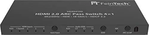 Produktbild: FeinTech VAX04100 HDMI 2.0 ARC Pass Switch 4x1, für 3 HDMI-Quellen, Soundbar und TV Beamer 4K@60Hz| HDR | 18Gbit/s | HDCP 2.2 Dolby Atmos
