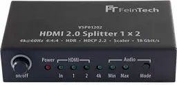 Produktbild: FeinTech VSP01202 HDMI 2.0 Splitter 1x2 mit 4K HDR Down-Scaler Audio-EDID Schwarz
