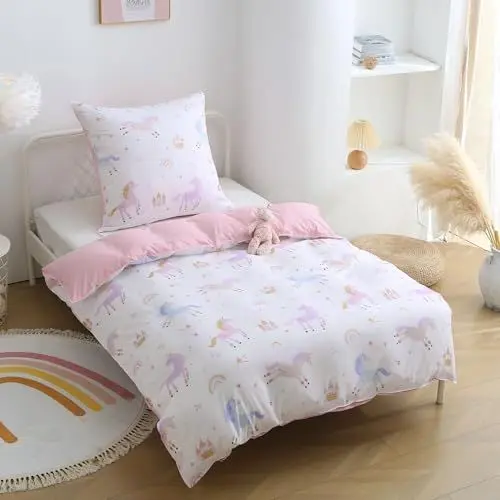 Produktbild: FEKOHIPY Kinderbettwäsche 135x200cm Mädchen Kinder Einhorn Mikrofaser Bettbezug mit Reißverschluss