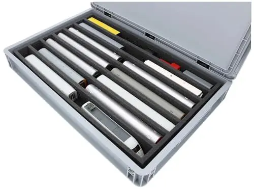 Produktbild: Feldherr H0 Modelleisenbahn Aufbewahrungsbox - Eurobox mit 7 Fächern für stehende Loks & Waggons - Transport- & Staubschutz-System - Made in Germany