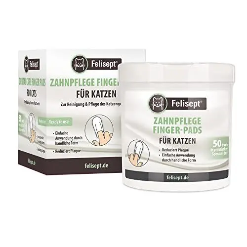 Produktbild: Felisept Zahnpflege FingerPads für Katzen 50 Stück Fingerlinge für effektive Katzen Zahnpflege, Mundhygiene und frischen Atem Reduziert Plaque Zahnreiniger Katze Zahnpflege Katzen