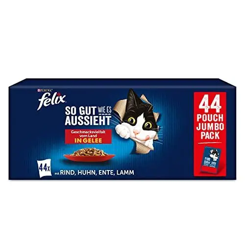 Produktbild: FELIX So gut wie es aussieht Geschmacksvielfalt vom Land in Gelee Katzennassfutter 44x85g Portionsbeutel