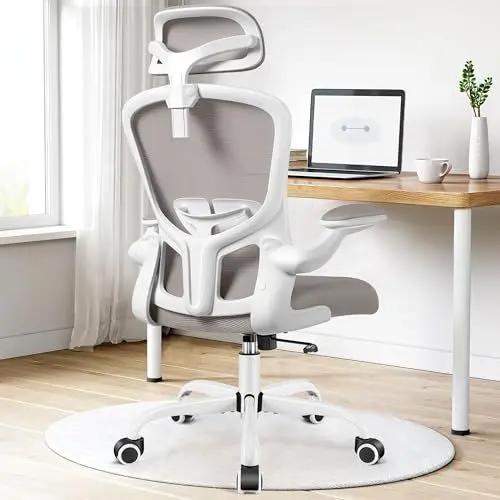 Produktbild: FelixKing Ergonomischer Bürostuhl, Drehstuhl, 3D-Kopfstütze und klappbare Armlehnen, verstellbare Lendenwirbelstütze, Computerstuhl, atmungsaktiver Netzrücken, 300lbs(Grau)