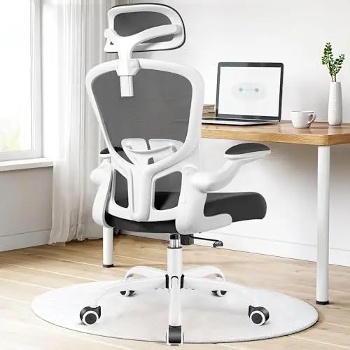Produktbild: FelixKing Ergonomischer Bürostuhl, verstellbare Lendenwirbelstütze, Drehstuhl, 3D-Kopfstütze und klappbare Armlehnen, Computerstuhl, atmungsaktives Netzrückenpolster, 300lbs(Weiß)