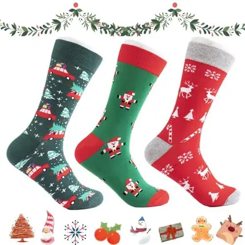 Produktbild: Feliz&Luk 3 Paar Unisex Weihnachtssocken 41-46 Socken Paar Damen Herren Socken Stutzen Halbstrümpfe Lustige Baumwolle