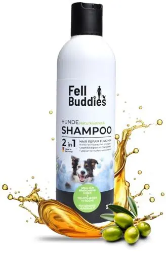 Produktbild: FellBuddies® Hundeshampoo Hair Repair - Ideale Fellpflege für geschmeidiges & glänzendes Fell - Wirkt Haarausfall entgegen | Naturkosmetik für den Hund