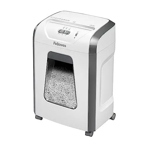 Produktbild: Fellowes Aktenvernichter, Papierschredder für 12 Blatt Partikelschnitt, TÜV SÜD + GS zertifizierter Aktenvernichter P4, Schredder Büro & Homeoffice, Powershred FS-12C, 19L Papierkorb Kreditkarten Weiß