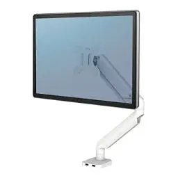 Produktbild: Fellowes Monitor Halterung für 1 Bildschirm bis 32 Zoll (81,28 cm) - Platinum Series Monitor Arm mit Gasfeder, USB Ports - Befestigung mit Klemme oder Kabeldurchlass - Farbe: Weiss