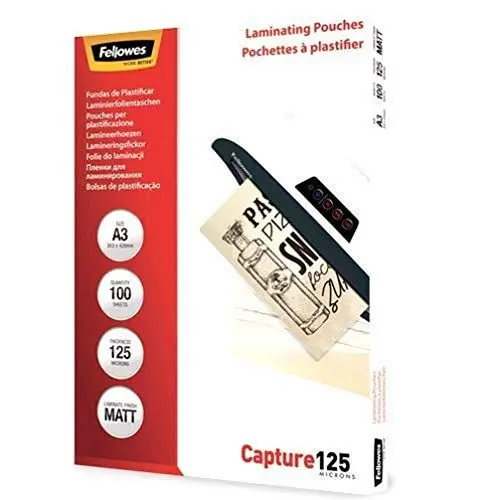 Produktbild: Fellowes matte Laminierfolien A3, entspiegelt, 125 Mikron (2 x 125 mic), 100 Stück
