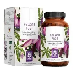 Produktbild: FELSENFEST - Johanniskraut Baldrian Passionsblume Kapseln hochdosiert - Vergleichssieger * - St Johns Wort mit Folsäure & B12 - Vegan - 90 Kapseln