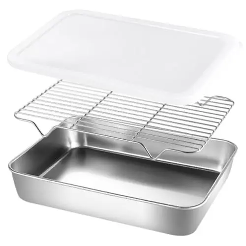 Produktbild: FELTECHELECTR Edelstahl Grillpfanne Für Camping Multifunktionale Abtropfpfanne Mit Grillspachtel Ideal Für Grillliebhaber Und Outdoor Küchen Perfekt Für Rösle Grillzubehör Und Bräter Mit