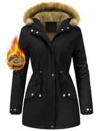 Produktbild: FemiChic Winterjacke Damen Winterparka Wintermantel Lang Warm Parka Übergangsjacke Wasserdicht Mantel mit Fellkapuze Dicke Jacke Winter Damen-Jacken Damen-Mäntel Softshellmantel Outdoor(Schwarz,M)