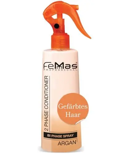 Produktbild: FemMas Bi-Phase Arganöl Leave In Conditioner Sprühkur 320ml I 2 Phasen Feuchtigkeitsspray I Haarpflege-Spray ohne Ausspülen I für gefärbte und aufgehellte Haare I Anti-Frizz Detangler Haar-Kur