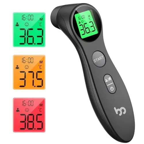 Produktbild: Femometer Stirnthermometer für baby Kinder und Erwachsene, Fieberthermometer kontaktlos mit Fieberalarm, 1s sofortig genaues Messwert, Schwarz