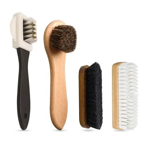 Produktbild: FEMONGY 4-Teiliges Set Wildlederbürste für Schuhe, rosshaarbürste, schuhputzsets, rosshaarbürste, schuhbürste, schuhbürsten, schuhputzbürste für Rauleder, Nubuk, Wildleder und Veloursleder