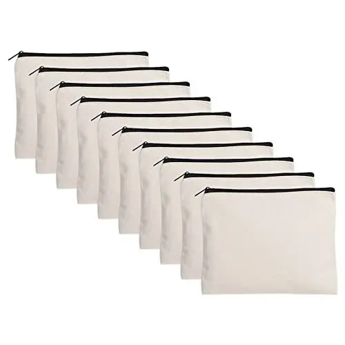 Produktbild: FEMONGY DIY Blanko Stoffbeutel Klein 10 Stück Täschchen mit Reißverschluss Täschchen Canvas Blanko Stoffbeutel Reißverschluss Tasche zum Bemalen Kinderzum Malen Schule Basteln Reisen,13 x 10 cm