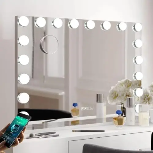 Produktbild: Fenair Hollywood Spiegel mit Bluetooth Lautsprecher 18 Dimmbar LED Lampen Schminkspiegel mit Beleuchtung,Kosmetikspiegel mit Licht USB, Schminktisch Spiegel mit 10X Vergrößerung