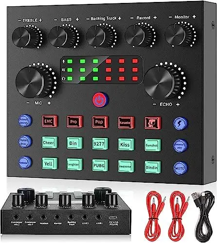 Produktbild: DJ Controller Audio Interface Dj Set Mischpult, Fenansion Soundboard Soundkarte für XLR Mikrofon Podcast Mischpult für PC USB Podcast Equipment Bluetooth Voice Changer Aufnahme Gesang Gaming Streaming