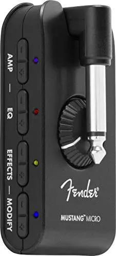 Produktbild: Fender Mustang Micro Gitarrenverstärker, Ultimativer All-in-One Kopfhörerverstärker mit 12 Verstärkermodellen, 12 Effekten, Bluetooth-Audiostreaming, einstellbarem EQ und USB-wiederaufladbarem Akku
