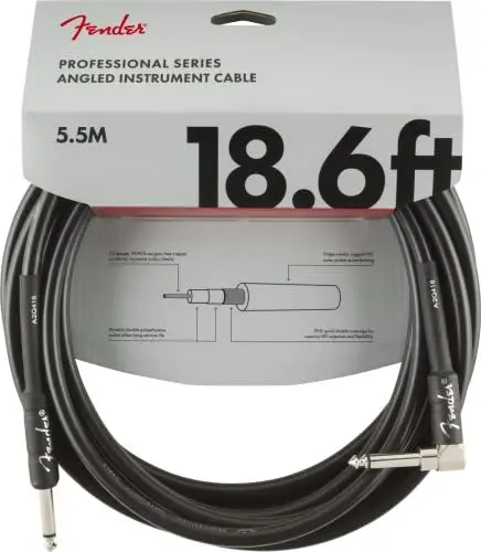 Produktbild: Fender Professional Series Instrumentenkabel, 5,7 m, Gerade zu Abgewinkelt, Schwarz, Gitarrenkabel für E-Gitarre, Bass, Studio, Audio & Profi Kabel