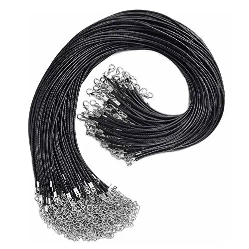 Produktbild: FENGCHUANG 40 Stück Schwarze Gewachste Halskettenschnur, Lederband Kette mit Verschluss, Halskette Kunstleder für DIY Basteln Schmuckherstellung Herren Frauen Personalisierte Geschenke (45-50cm)