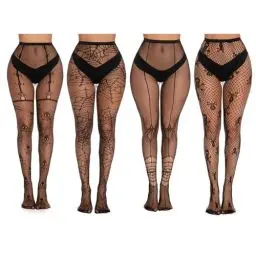 Produktbild: FENGCHUANG 4 Stücke Netzstrumpfhose Schwarz, Halloween Gemusterte Netzstrümpfe, Elastisch Hohe Taille Schenkelhohe Strümpfe Strumpfhosen für Damen Geeignet für Halloween, Rollenspiele, Kostümparty