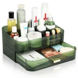 Produktbild: Fenghome Makeup Organizer mit stapelbaren Schubladen, Kosmetik Organizer aus Acryl mit 12 Fächern Schminktisch Organizer für Schmuck, Pinsel, Lippenstifte, Cremes - Grün (30x20x14cm)