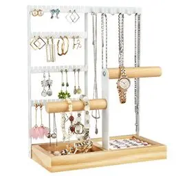 Produktbild: Fenghome Schmuckständer, Mehrschichtige Schmuckhalter Kettenhalter kettenständer Ohrringhalter Ohrring Aufbewahrung für Ringe Ohrringe Armbänder Uhren und Accessoires (Weiß)