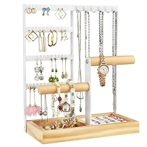 Produktbild: Fenghome Schmuckständer, Mehrschichtige Schmuckhalter Kettenhalter kettenständer Ohrringhalter Ohrring Aufbewahrung für Ringe Ohrringe Armbänder Uhren und Accessoires (Weiß)