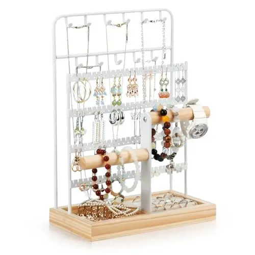 Produktbild: Fenghome Schmuckständer, Schmuck-Organisator Mehrschichtige Schmuckhalter Ohrring Aufbewahrung Ohrringhalter Kettenhalter für Ringe Ohrringe Armbänder Uhren und Accessoires (Weiß)